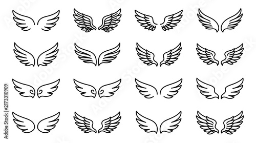 Sleek Black and White Minimalist Angel Wings Designs Collection for Modern Branding and Art Projects