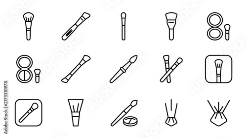Sleek Minimalist Line Icons Set of Various Makeup and Beauty Tools in Black and White Style with high quality professional line art symbols for modern creative design and digital branding projects