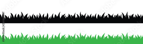 Foto Green and black grass border vector silhouettes set forming seamless lawn edge f