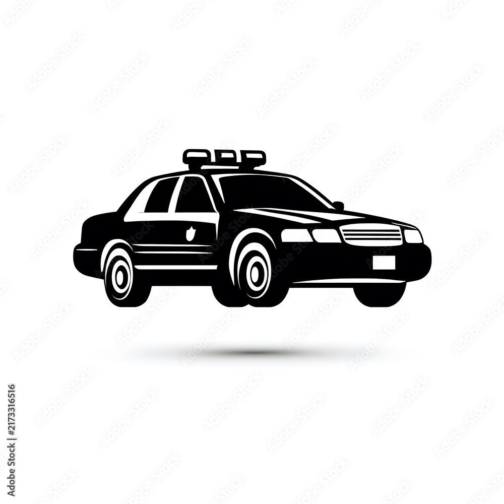 Naklejka premium Black and white police car illustration with light bar
