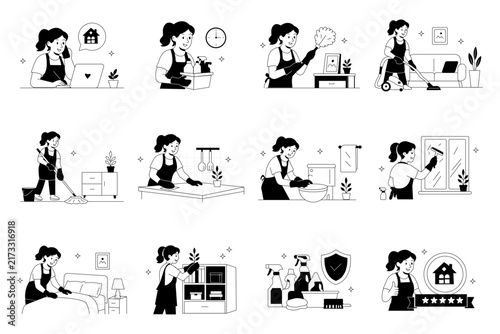 Home Cleaning Service Flat Vector Design Set