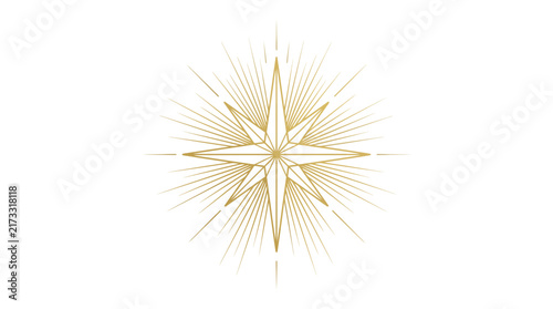 Golden Celestial North Star Vector with Elegant Geometric Sunburst Rays