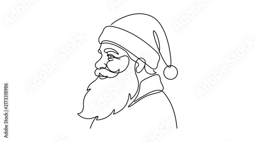 Continuous One Line Drawing of Santa Claus Profile Portrait