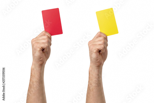 Photography Referee Hands Holding Red and Yellow Penalty Cards