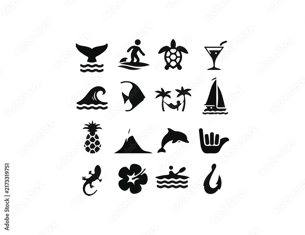 Fototapeta premium set of black and white sea or summer vactor icons for design