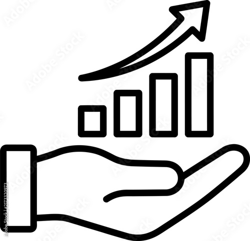 Hand holding growing graph icon representing business success and progress