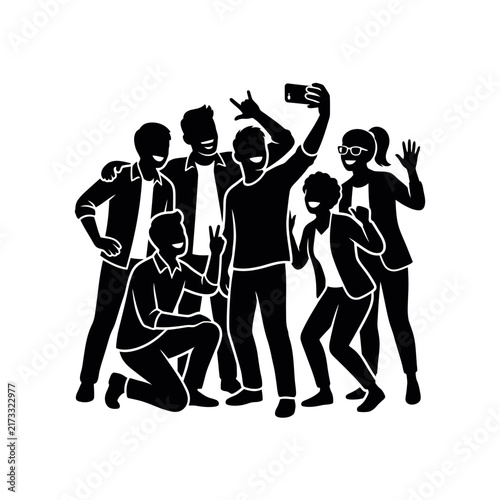 Group of friends taking a selfie together celebrating friendship and good times.