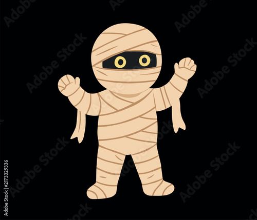 Cute Spooky Mummy Character Vector Illustration on Black Background