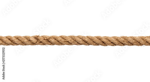 Fotografía Thick natural fiber rope stretched horizontally on a clean white background