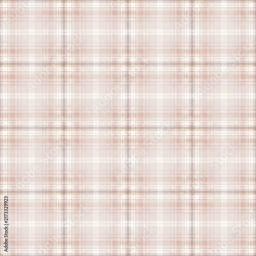 Seamless plaid tartan pattern background in neutral pastel beige and brown tones