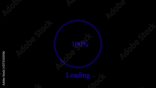 Blue loading circle progress bar displaying one hundred percent completion