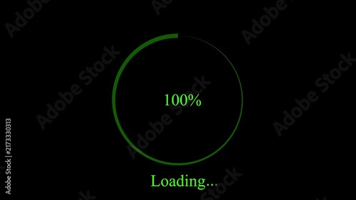 Green loading progress circle showing complete status at one hundred percent