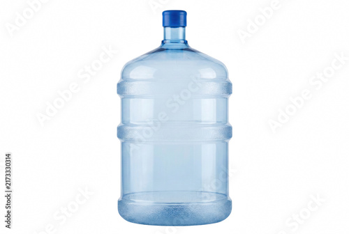 Foto Empty Large Clear Plastic Water Cooler Bottle with Blue Cap