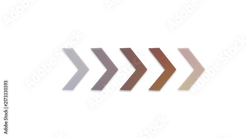 Horizontal sequence of textured chevron direction arrows against white arrow