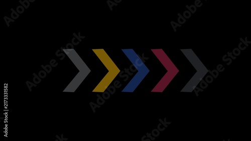 Animated horizontal row of colorful glowing direction arrows on black background