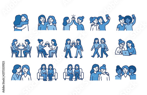 Business Team and Office People Blue Icon Collection