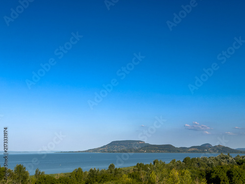 Obraz na płótnie View of Badacsony hill across Lake Balaton in Hungary