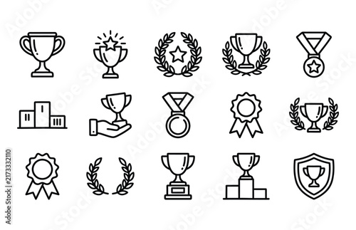 Trophy Medal Award and Achievement Hand Drawn Icon Set