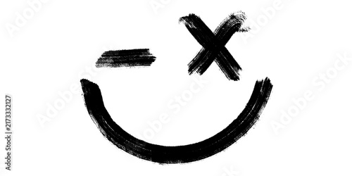 Obraz na płótnie Hand drawn black brush winking smiley face
