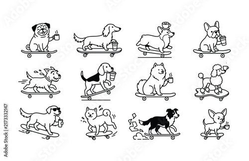 Cute Pet Dog Activity and Training Icon Set