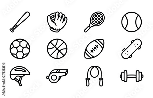 Sports Gear and Fitness Equipment Hand Drawn Icons