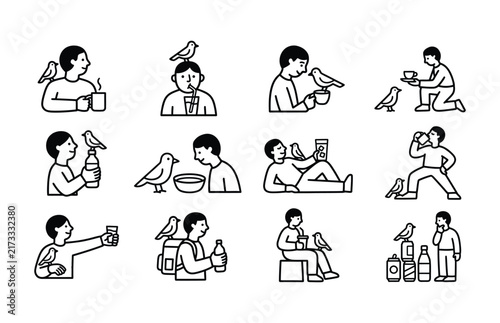 People and Bird Watching Outdoor Activity Icons