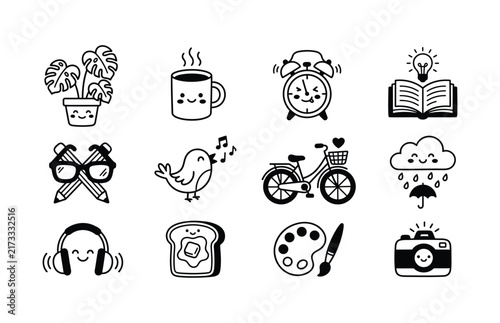 Cute Lifestyle Hobby and Daily Activity Icon Set