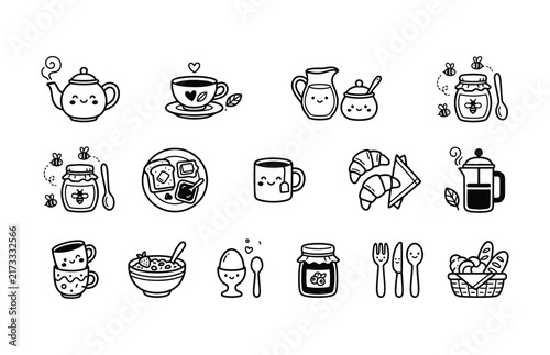 Cute Food and Beverage Hand Drawn Icon Collection