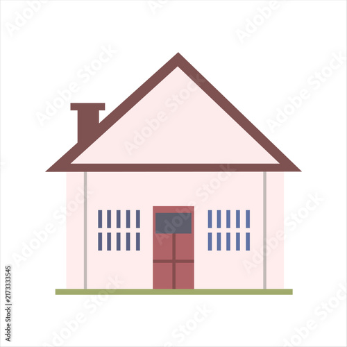 Simple of a small red barn with white trim and a green base farm building