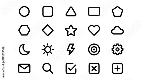 Set of simple black line icons on transparent background for various uses