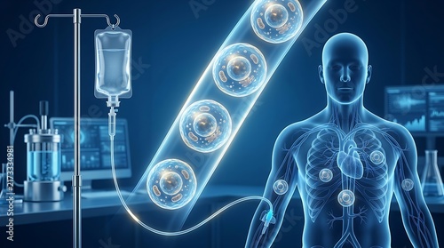 Intravenous stem cell therapy infusion for regenerative medicine and biological treatment in a clinical laboratory setting