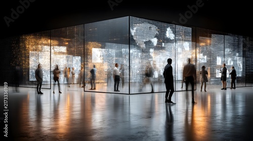 Obraz na płótnie dedicated to machine learning development, massive holographic algorithms projected throughout a dark futuristic space