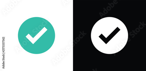 Teal and white checkmark on dark background, style teal circle check mark symbol approval success mark