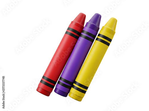 Three colorful wax crayons isolated on transparent background