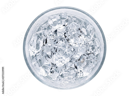 Bild auf Leinwand Clear ice cubes in glass top view isolated on background.