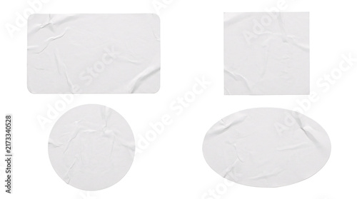 Glued white sticker set in circle square and oval shapes.