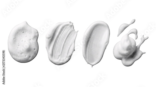 White cosmetic foam texture smear collection on white back.
