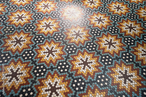 Принти на полотні Old mosaic floor texture inside historic church, ancient religious architecture