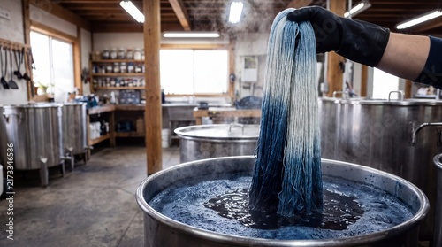 Natural Plant Dye Bath Indigo Vat Cotton Dip Gradient in Circular