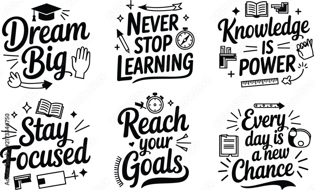 Fototapeta premium Inspirational hand-drawn phrases for motivation and success goals learning