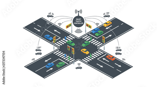 Smart Traffic Control System with Connected Cars and Intersection