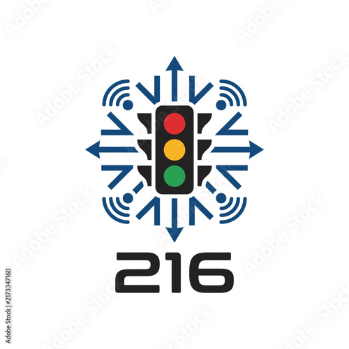 Smart Traffic Light Icon with Arrows and Wi-Fi Signals, Isolated