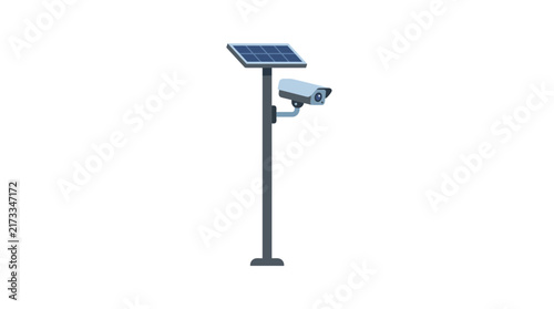 Solar Powered Security Camera on Pole, Surveillance System Isolated
