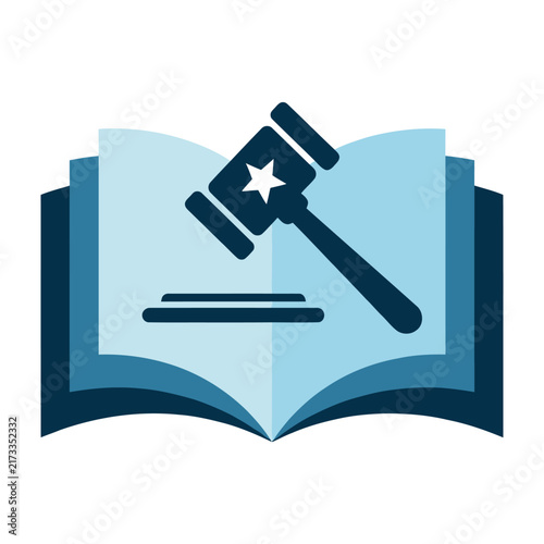 Law book with judge gavel on top