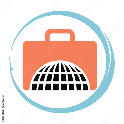Orange briefcase with globe icon travel business