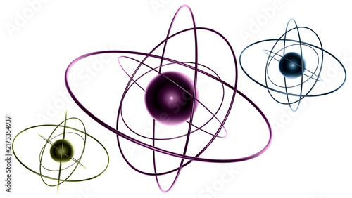 Konstfotografi Abstract model of an atom or star system with a central object (atomic nucleus/star) and orbits of nearby objects (electrons/planets) on a transparent background