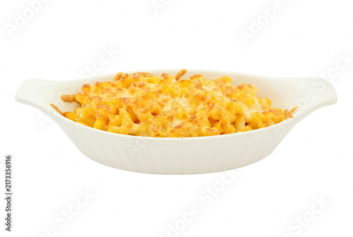 Fotografie Baked Macaroni and Cheese in White Ceramic Serving Dish