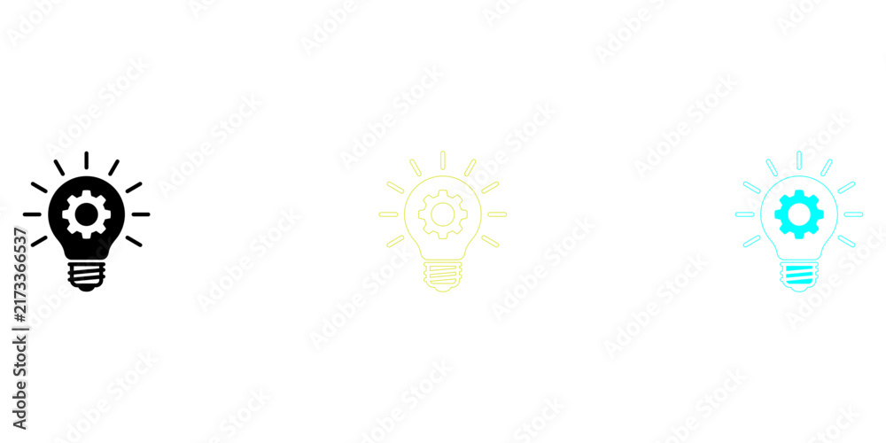 Fototapeta premium Set of three light bulb icons with different styles showing creativity and ideas