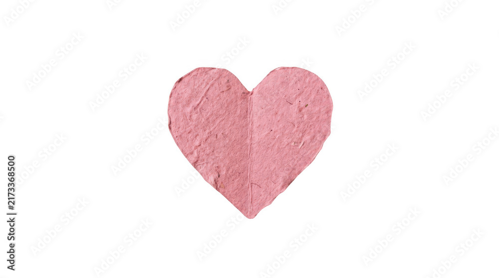 Fototapeta premium Handmade pink paper heart crafted from recycled pulp isolated on transparent background