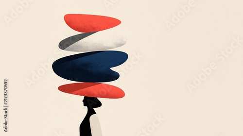Human silhouette carrying oversized abstract shapes symbolizing emotional burden